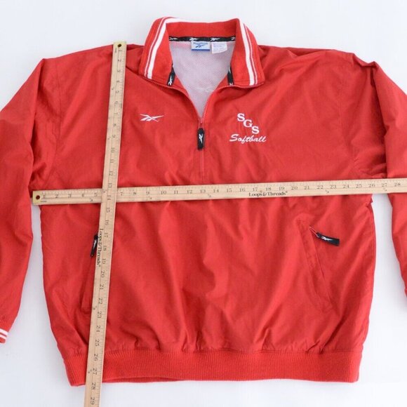 Vintage Reebok Red White Half Zip Nylon Lined Pull Over Windbreaker Jacket Large - Picture 4 of 11